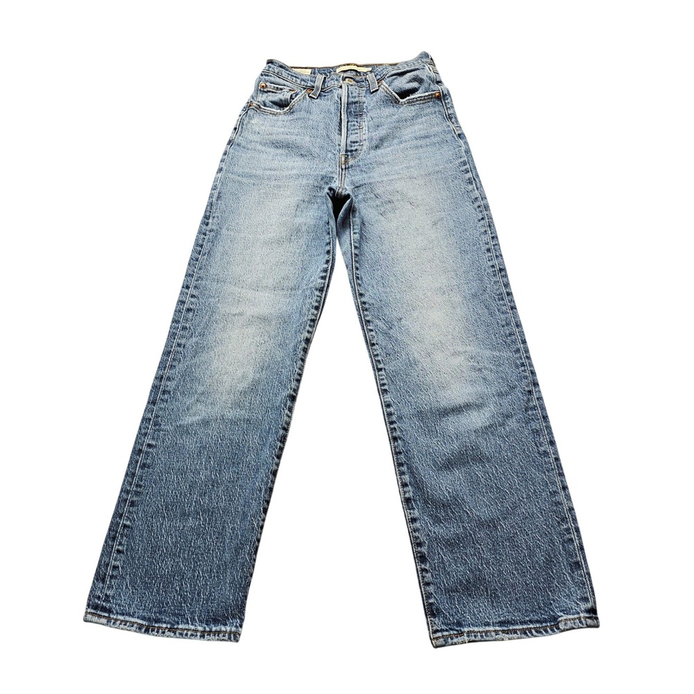 Levis Premium Ribcage Straight Jeans Womens 25 Blue Denim High Rise Button Fly